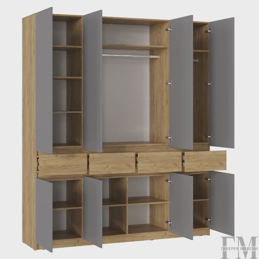 Четырехстворчатый шкаф «Бостон ШК-004», серый